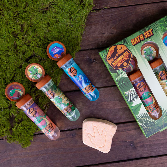 Dinopark Badeset für Kinder Seifenblasen Duschgel Detailansicht