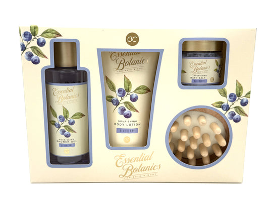 Essential Botanics Badeset Inhalt Massagebürste Duschgel Bodylotion