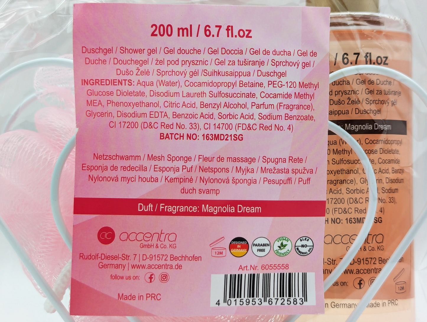 Heart Cascade Geschenkset Rückseite mit Produktinformationen und Inhaltsstoffen