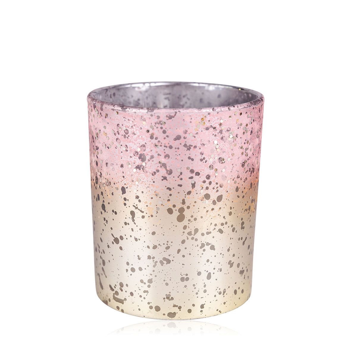 Kleines Glas-Windlicht rosa-gold 6x7,5 cm mit Teelicht für gemütliches Licht