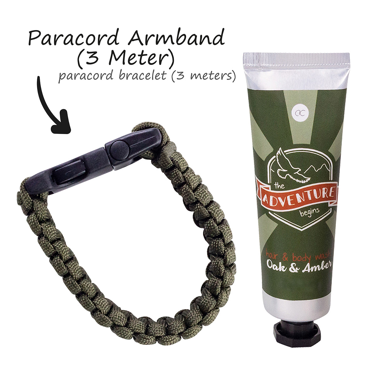  Badeset ADVENTURE COLLECTION Geschenkbox mit Hair & Body Wash und grünem Paracord Survivalarmband