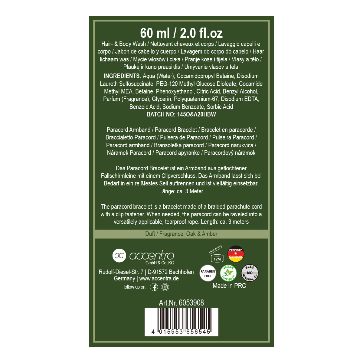Badeset ADVENTURE COLLECTION Rückseite mit Produktinformationen und Inhaltsstoffen