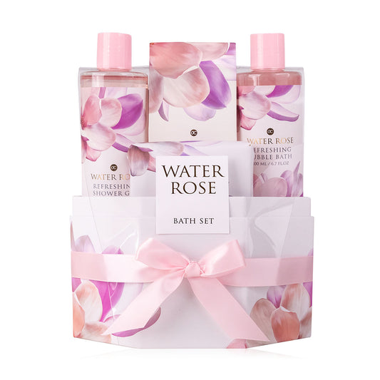 Badeset Water Rose Geschenkbox mit Duschgel Schaumbad Seife und Badesalz