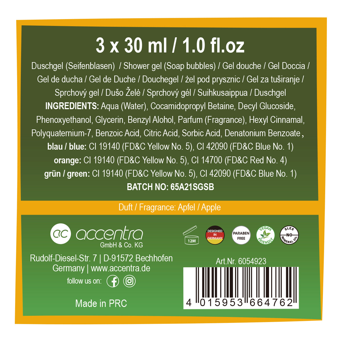Kinder Badeset Dinosaurier Rückseite mit Produktinformationen und Inhaltsstoffen