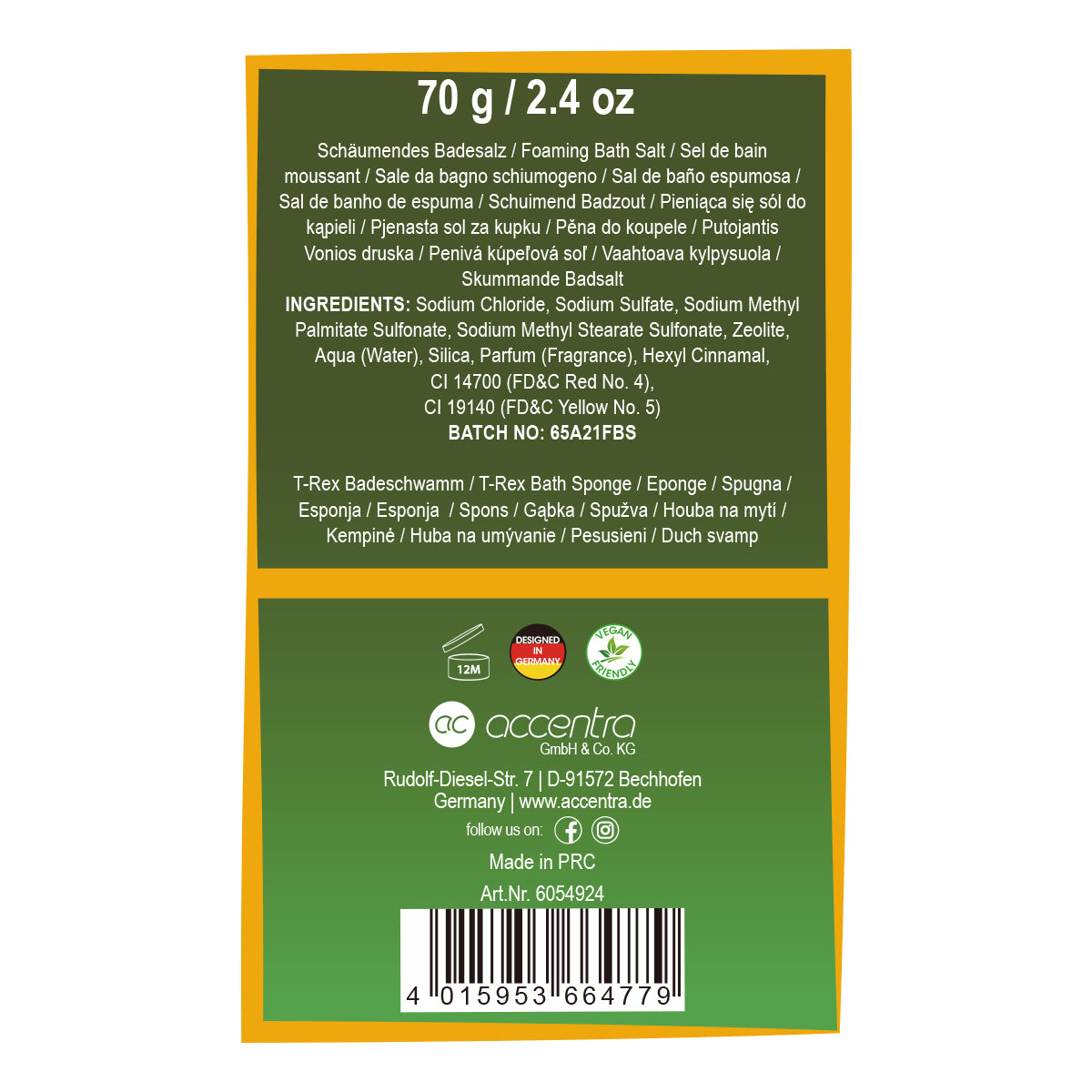 Dinopark Adventure Badeset Rückseite mit Produktinformationen und Inhaltsstoffen