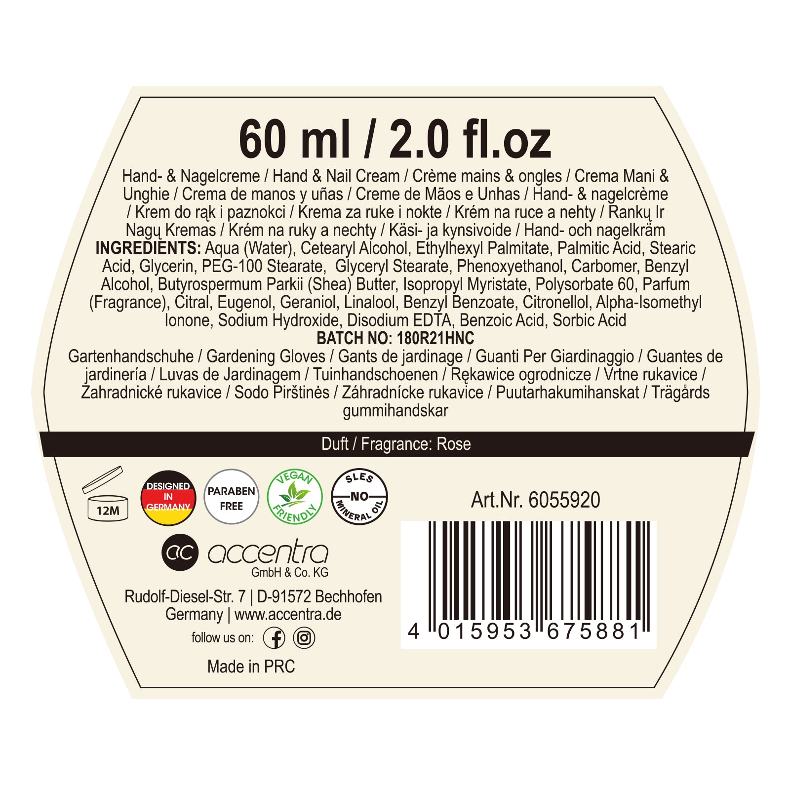 Handpflege-Set ESSENTIAL BOTANICS Rückseite mit Produktinformationen und Inhaltsstoffen