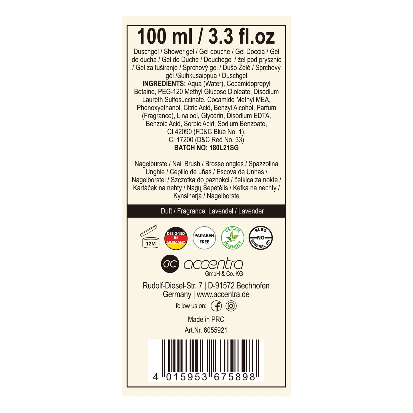 Garten- und Badeset ESSENTIAL BOTANICS Rückseite mit Produktinformationen und Inhaltsstoffen