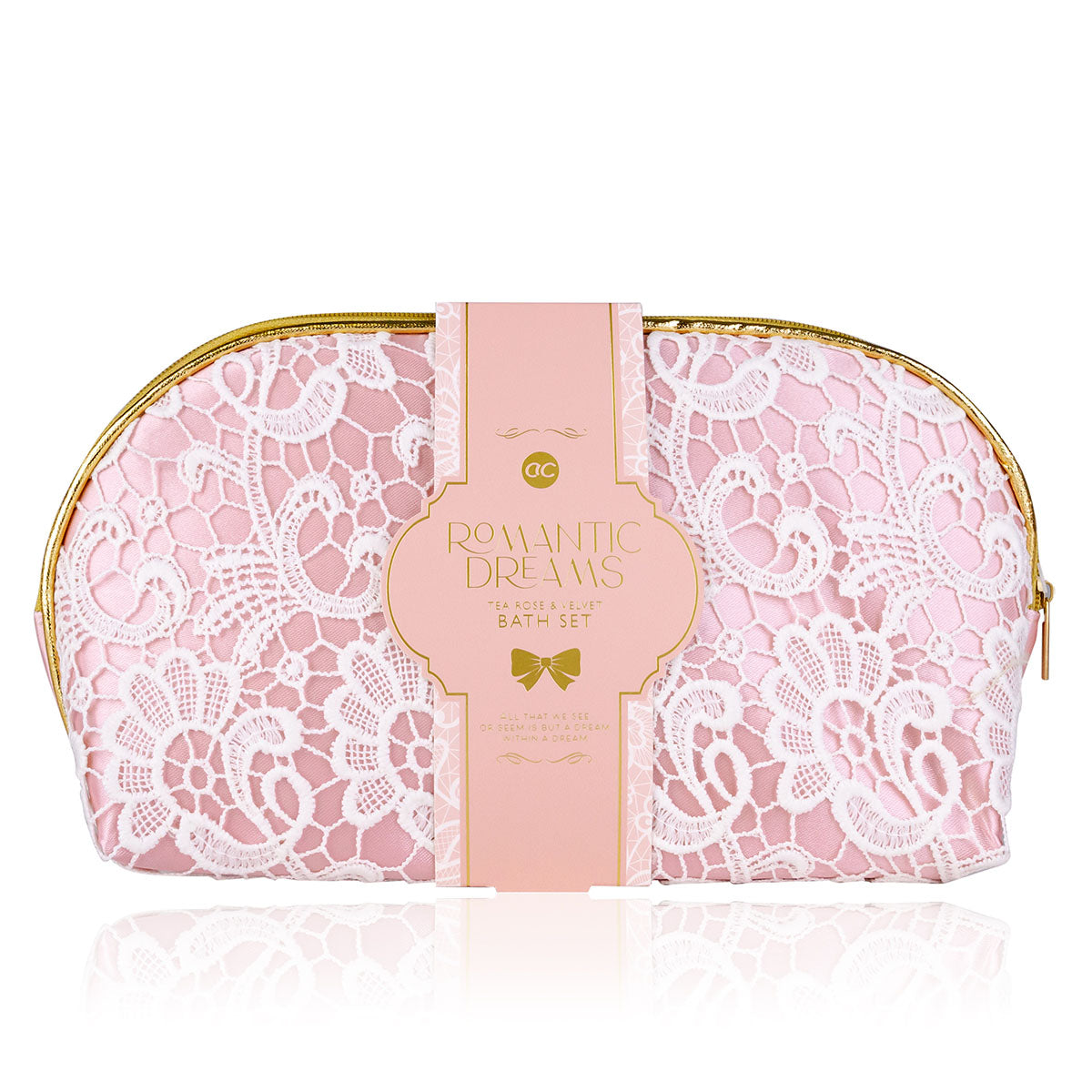 ROMANTIC DREAMS Badeset Einzelansichtt hübsche Kosmetiktasche mit 100ml Tea Rose & Velvet Duschgel