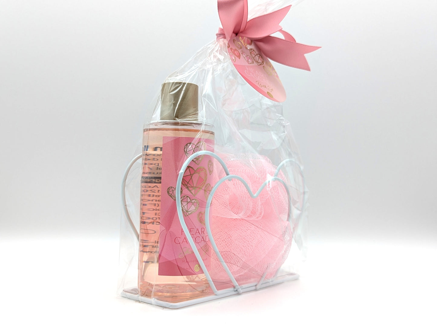 Heart Cascade Badeset Geschenkset t rosa weiß gold Seitenansicht