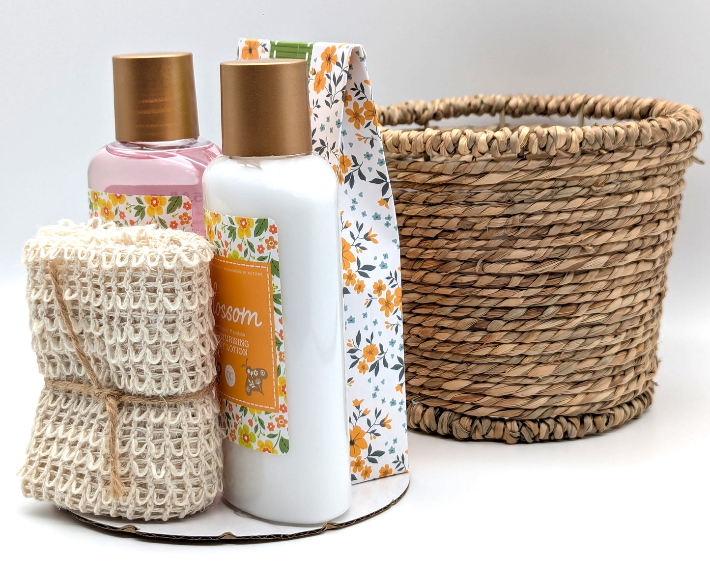 Seegras Körbchen Badeset Blossom natürliche Geschenkverpackung